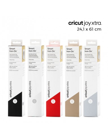 Cricut Joy Xtra Smart Iron-On 24,1 x 61cm. Colores: negro, blanco, rojo, oro y plata